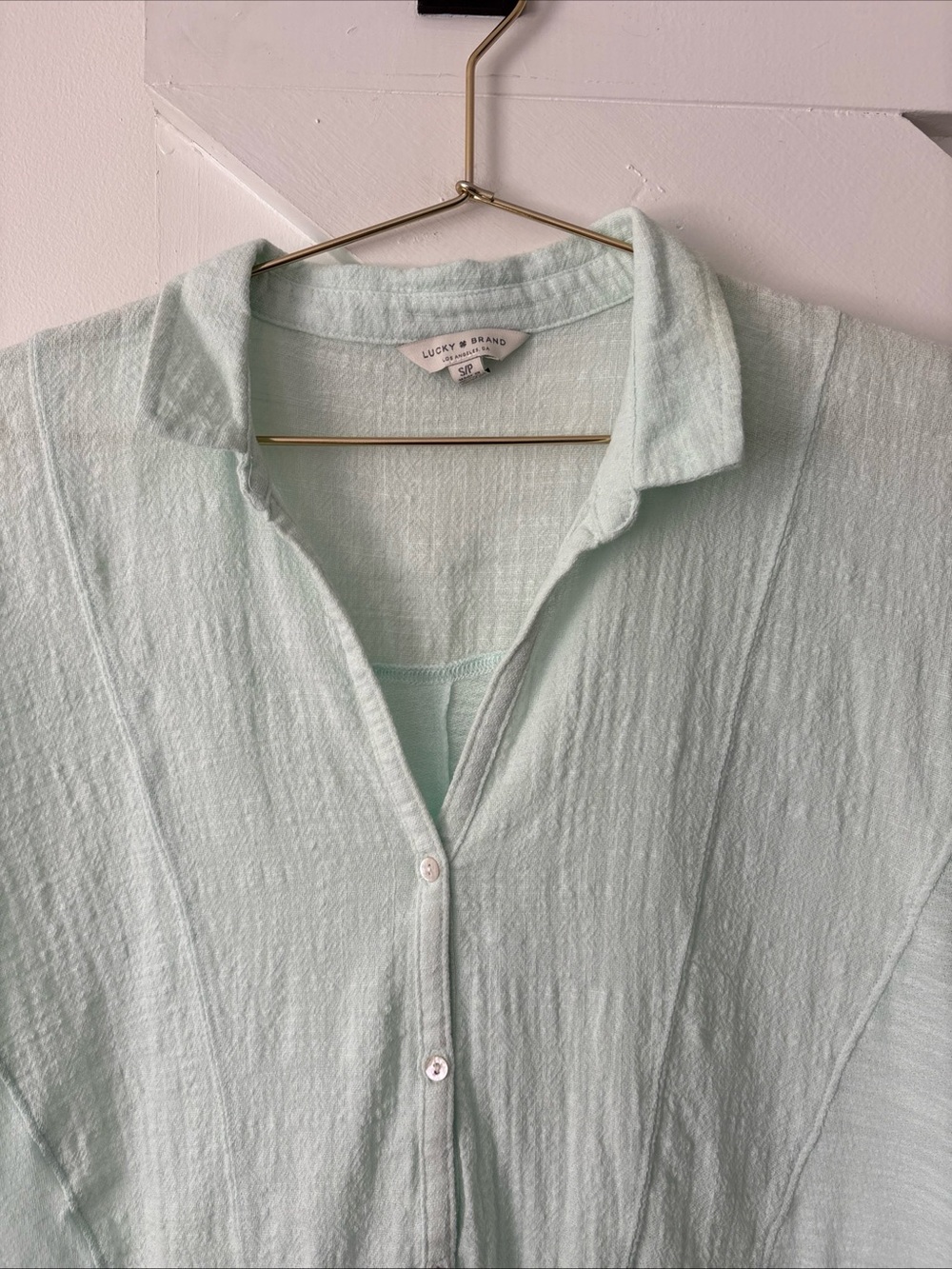 Lucky Brand Womens Light Green Short Cap Sleeve Buttoned Down Shirt Size Small - Picture 3 of 9
